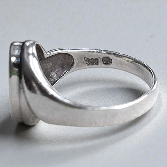 Vintage 925 Silver Abalone Shell Inlay Ring Oval Boho Iridescent Lightweight - Picture 4 of 6